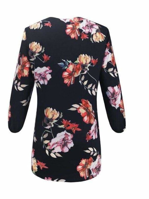 The Best Women Floral Print Chiffon Blouse Three Quarter V-Neck Casual Tops Online - Takalr