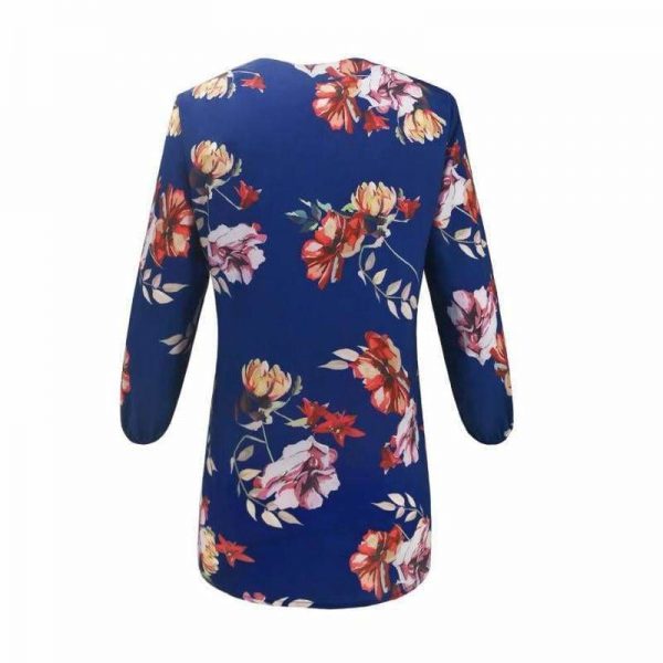 The Best Women Floral Print Chiffon Blouse Three Quarter V-Neck Casual Tops Online - Takalr