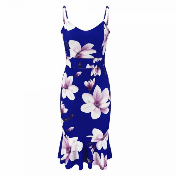 The Best Women Floral Print Strappy Midi Party Dress Ladies Slim Bandage Bodycon Summer Holiday Side Suspender Dress Sundress Online - Takalr