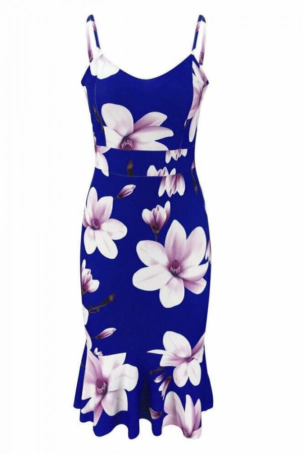 The Best Women Floral Print Strappy Midi Party Dress Ladies Slim Bandage Bodycon Summer Holiday Side Suspender Dress Sundress Online - Takalr