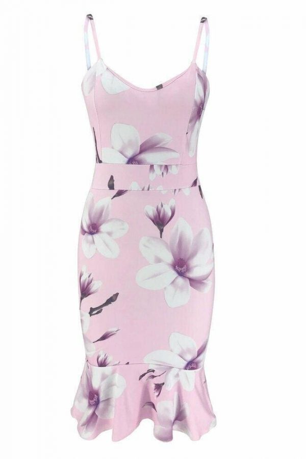 The Best Women Floral Print Strappy Midi Party Dress Ladies Slim Bandage Bodycon Summer Holiday Side Suspender Dress Sundress Online - Takalr