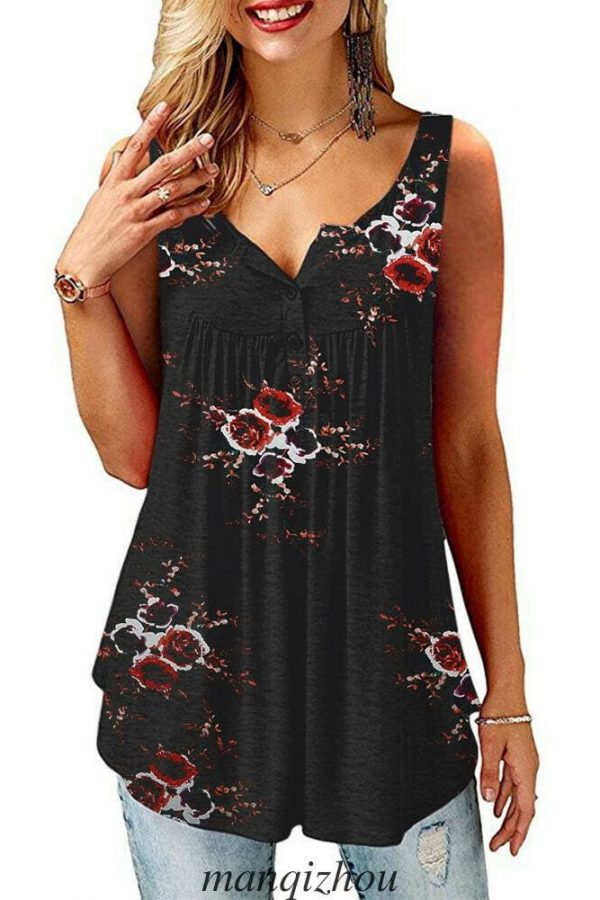 The Best Women Floral Print Vest Shirt Ladies Loose Summer Sleeveless Tank Tops Blouse Casual Loose Tops Shirt Tee Cami Online - Takalr