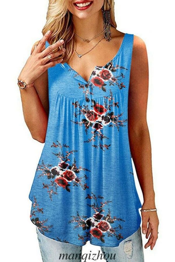 The Best Women Floral Print Vest Shirt Ladies Loose Summer Sleeveless Tank Tops Blouse Casual Loose Tops Shirt Tee Cami Online - Takalr