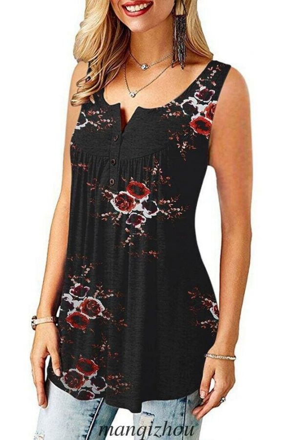 The Best Women Floral Print Vest Shirt Ladies Loose Summer Sleeveless Tank Tops Blouse Casual Loose Tops Shirt Tee Cami Online - Takalr