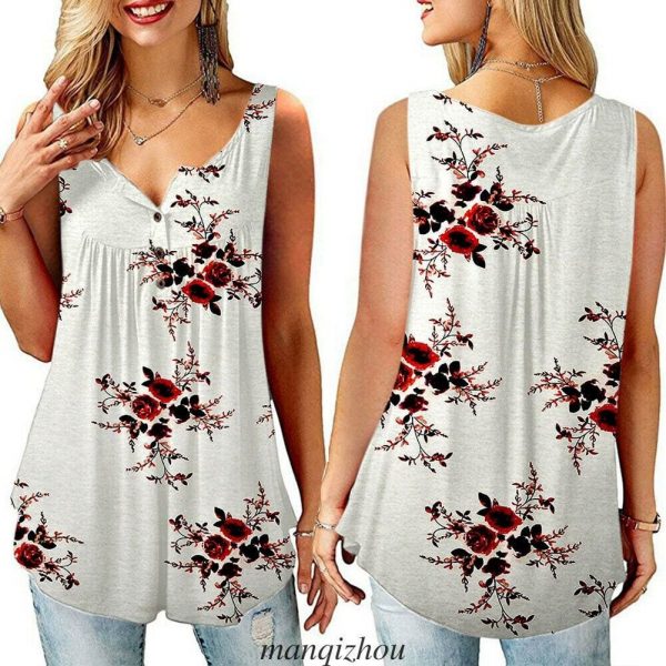 The Best Women Floral Print Vest Shirt Ladies Loose Summer Sleeveless Tank Tops Blouse Casual Loose Tops Shirt Tee Cami Online - Takalr