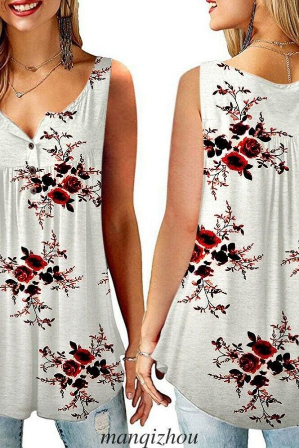 The Best Women Floral Print Vest Shirt Ladies Loose Summer Sleeveless Tank Tops Blouse Casual Loose Tops Shirt Tee Cami Online - Takalr