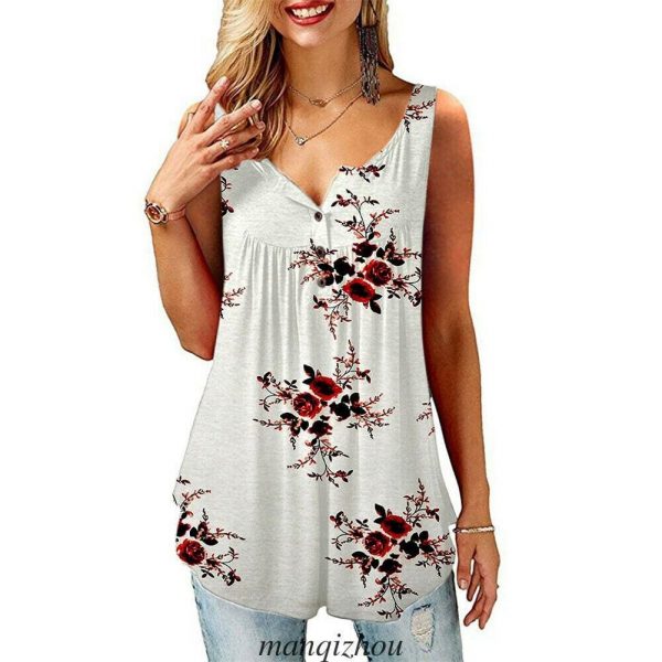 The Best Women Floral Print Vest Shirt Ladies Loose Summer Sleeveless Tank Tops Blouse Casual Loose Tops Shirt Tee Cami Online - Takalr