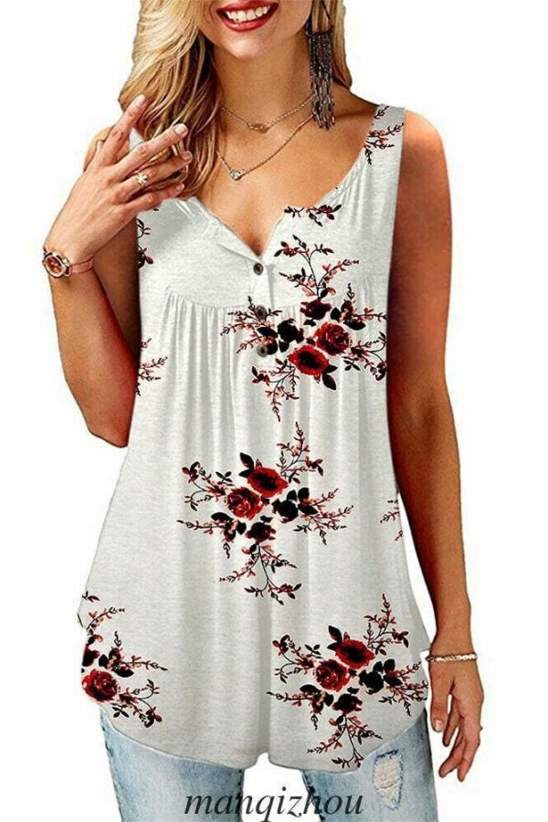 The Best Women Floral Print Vest Shirt Ladies Loose Summer Sleeveless Tank Tops Blouse Casual Loose Tops Shirt Tee Cami Online - Takalr