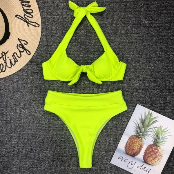 The Best Women Fluorescent Push-up Padded Underwire Bra High Waist Bandage Bikini Set Swimwear Swimsuit Bathing Beachwear Online - Takalr