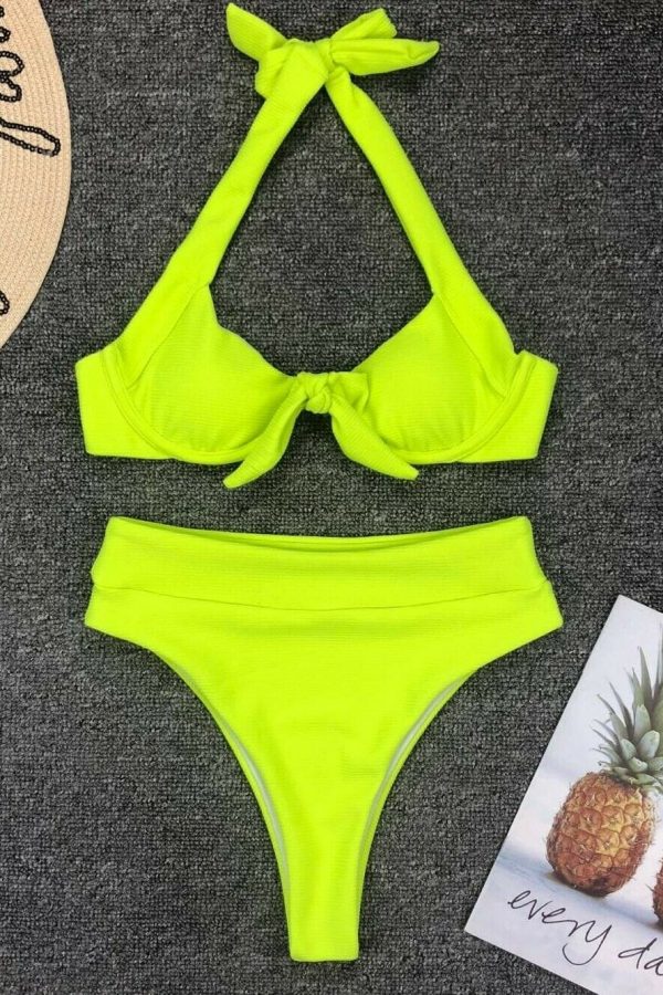 The Best Women Fluorescent Push-up Padded Underwire Bra High Waist Bandage Bikini Set Swimwear Swimsuit Bathing Beachwear Online - Takalr