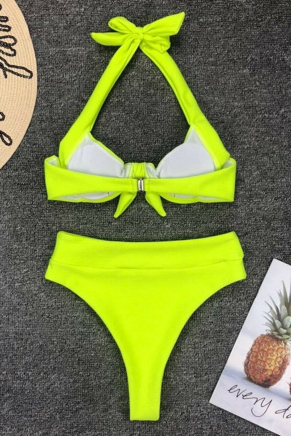 The Best Women Fluorescent Push-up Padded Underwire Bra High Waist Bandage Bikini Set Swimwear Swimsuit Bathing Beachwear Online - Takalr