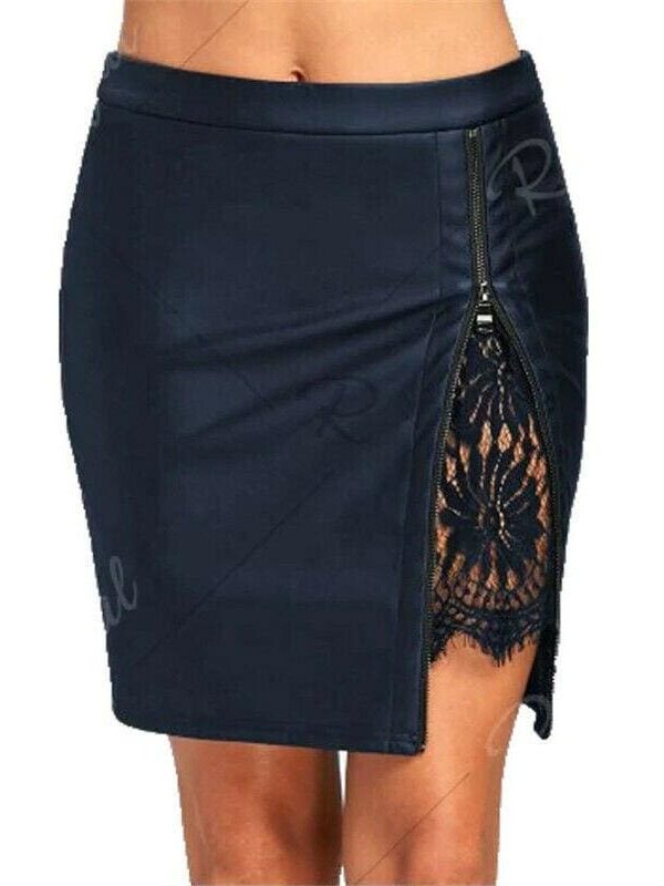 The Best Women Formal Lace Leather High Waist Short Skirt OL Ladies Summer Casual Bodycon Slim Mini Skirt Pencil Sundress Online - Takalr