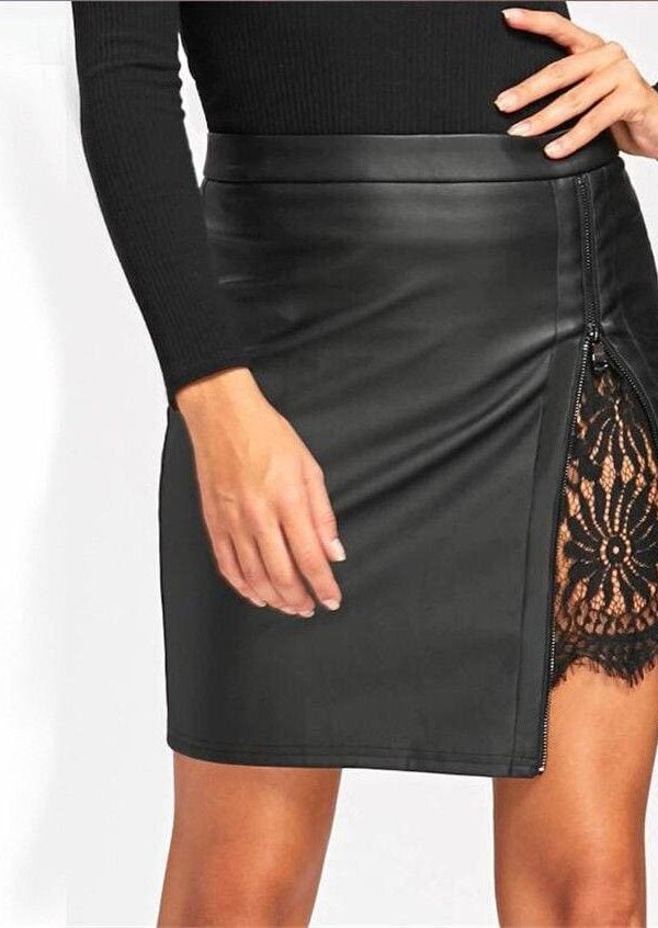 The Best Women Formal Lace Leather High Waist Short Skirt OL Ladies Summer Casual Bodycon Slim Mini Skirt Pencil Sundress Online - Takalr