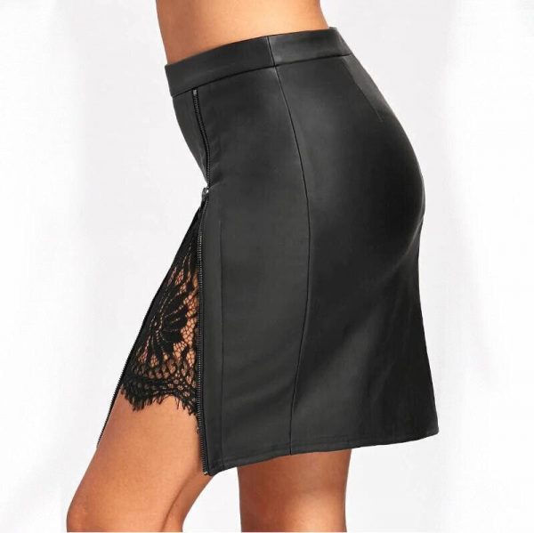 The Best Women Formal Lace Leather High Waist Short Skirt OL Ladies Summer Casual Bodycon Slim Mini Skirt Pencil Sundress Online - Takalr