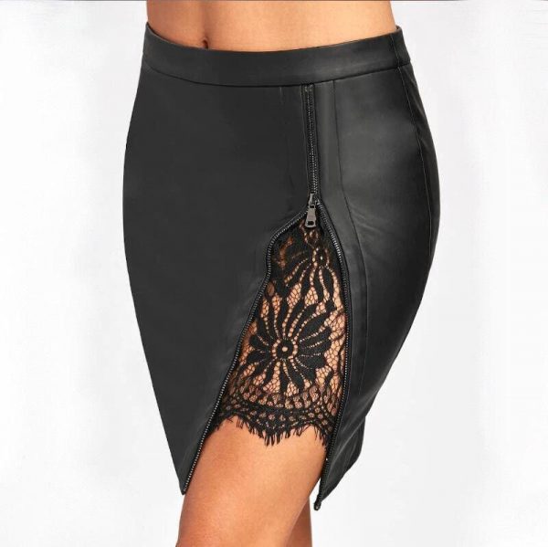 The Best Women Formal Lace Leather High Waist Short Skirt OL Ladies Summer Casual Bodycon Slim Mini Skirt Pencil Sundress Online - Takalr