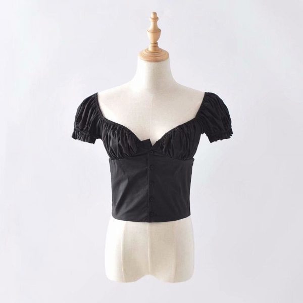 The Best Women Frill Trim Vintage Blouse Summer Casual Short Sleeve Top Online - Takalr