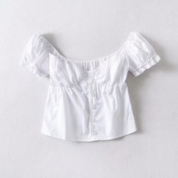 The Best Women Frill Trim Vintage Blouse Summer Casual Short Sleeve Top Online - Takalr