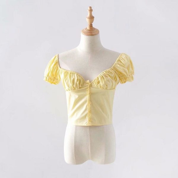 The Best Women Frill Trim Vintage Blouse Summer Casual Short Sleeve Top Online - Takalr