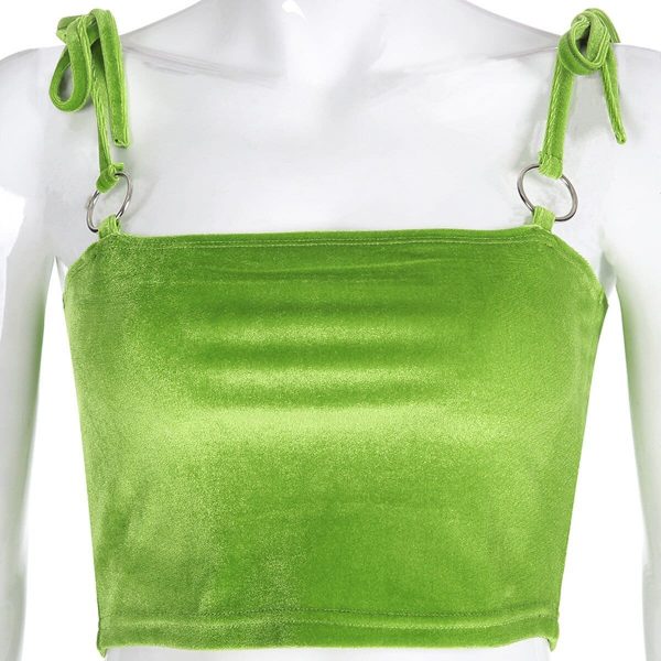 The Best Women Green Strap Bandeau Stretch Short Vest Crop Ladies Summer Beach Sleeveless Top Holiday Clothes Online - Takalr