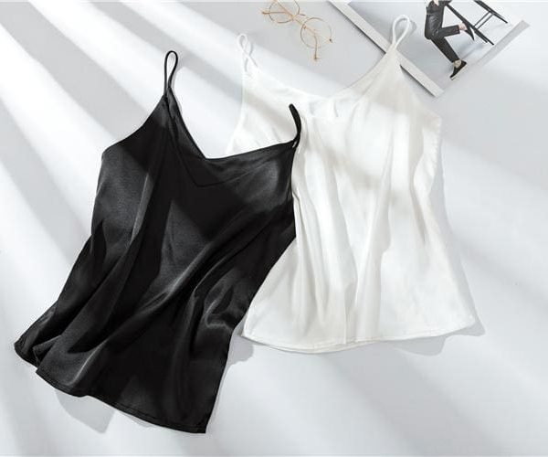 The Best Women Halter V Neck Basic  White Cami Sleeveless Satin Silk Tank Tops Online - Takalr