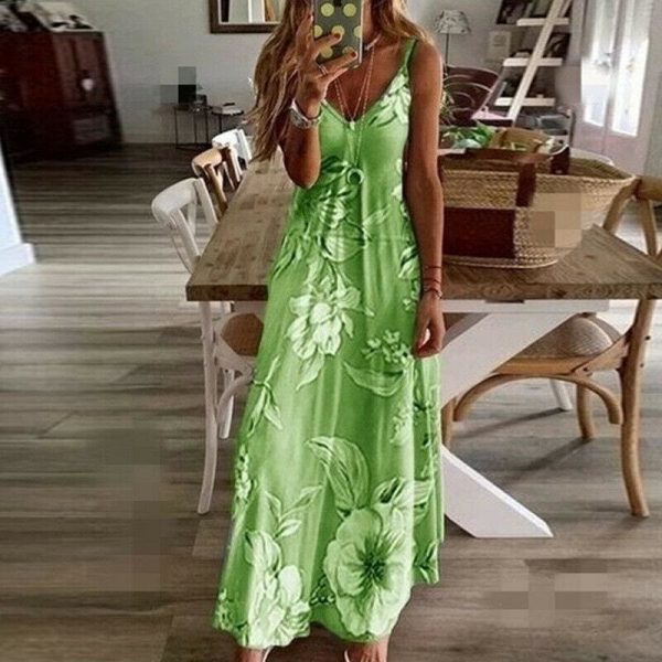 The Best Women Halter V Neck Boho Long Dress Floral Printed Sleeveless Beachwear Holiday Sundress Female vestidos Online - Takalr