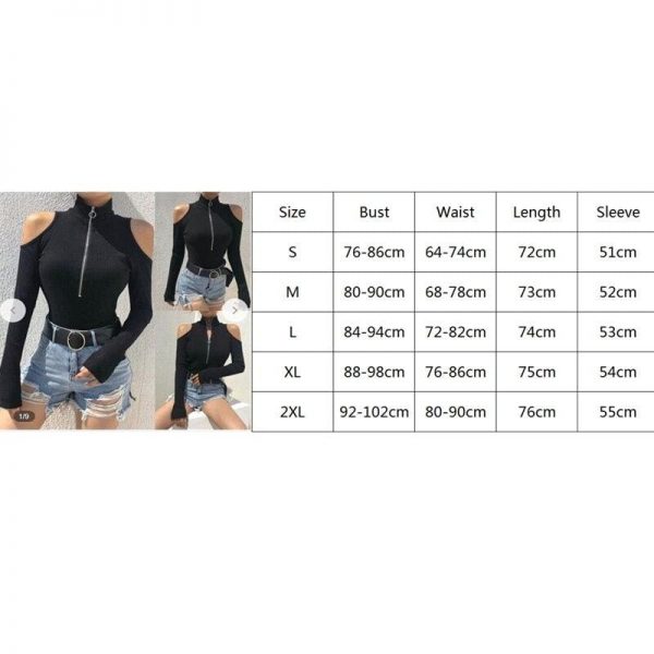 The Best Women High Neck Bodysuit Cold Shoulder Stretch Leotard Body Tops Autumn Winter Slim Jumpsuit Big Size Zipper Neck Jumpsuit S-2XL Online - Takalr