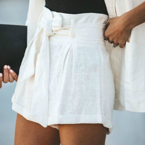 The Best Women High Waist Bowknot Tie Belt Shorts New Fashion Ladies Solid Casual Summer Beach Button Short Trousers Online - Takalr