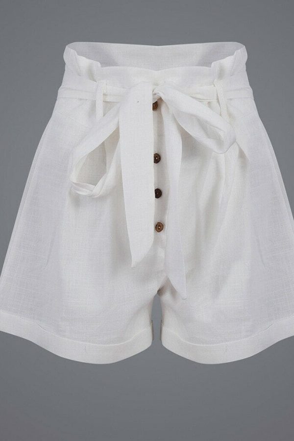 The Best Women High Waist Bowknot Tie Belt Shorts New Fashion Ladies Solid Casual Summer Beach Button Short Trousers Online - Takalr