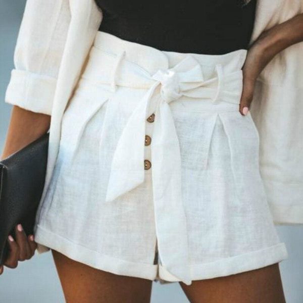 The Best Women High Waist Bowknot Tie Belt Shorts New Fashion Ladies Solid Casual Summer Beach Button Short Trousers Online - Takalr