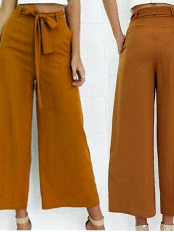 The Best Women High Waist Flared Wide Leg Long Pants OL Ladies Workout Casual Solid Palazzo Long Loose Trousers Summer Clothes Online - Takalr