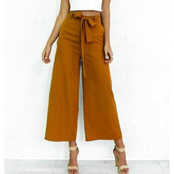 The Best Women High Waist Flared Wide Leg Long Pants OL Ladies Workout Casual Solid Palazzo Long Loose Trousers Summer Clothes Online - Takalr
