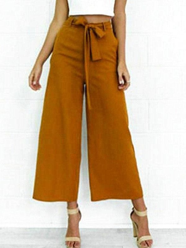 The Best Women High Waist Flared Wide Leg Long Pants OL Ladies Workout Casual Solid Palazzo Long Loose Trousers Summer Clothes Online - Takalr