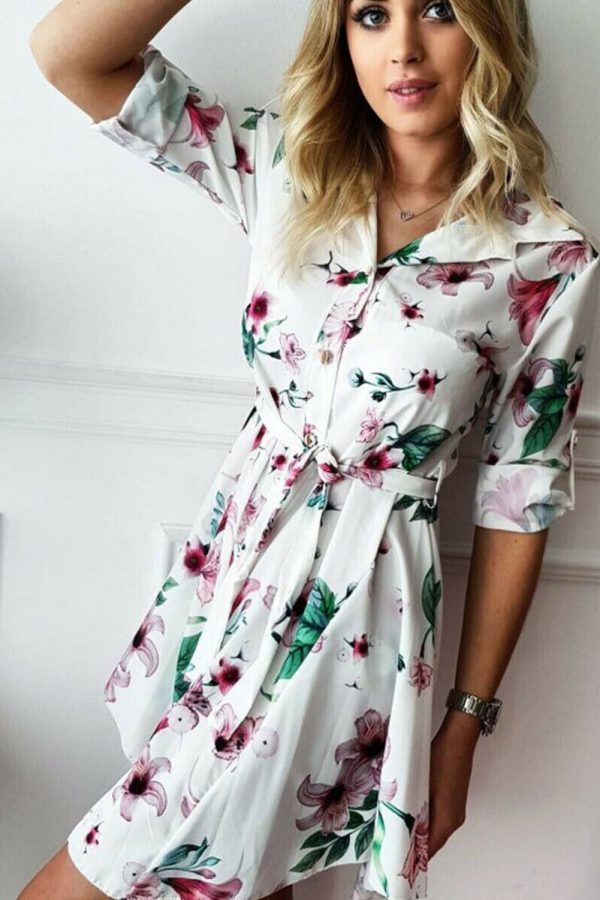 The Best Women High Waist Floral T Shirt Dress Elegant Long Sleeve V Neck Mini Dress Ladies Casual Wrap Tunic Sundress Streetwear Online - Takalr