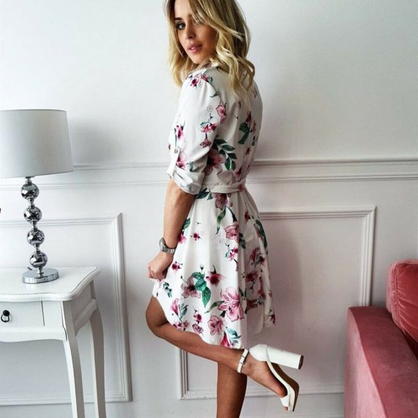 The Best Women High Waist Floral T Shirt Dress Elegant Long Sleeve V Neck Mini Dress Ladies Casual Wrap Tunic Sundress Streetwear Online - Takalr