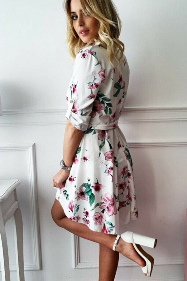 The Best Women High Waist Floral T Shirt Dress Elegant Long Sleeve V Neck Mini Dress Ladies Casual Wrap Tunic Sundress Streetwear Online - Takalr