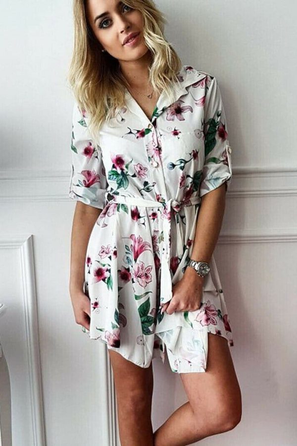 The Best Women High Waist Floral T Shirt Dress Elegant Long Sleeve V Neck Mini Dress Ladies Casual Wrap Tunic Sundress Streetwear Online - Takalr