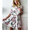 The Best Women High Waist Floral T Shirt Dress Elegant Long Sleeve V Neck Mini Dress Ladies Casual Wrap Tunic Sundress Streetwear Online - Takalr