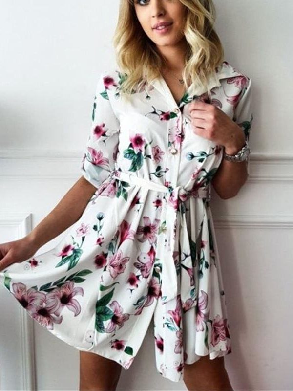 The Best Women High Waist Floral T Shirt Dress Elegant Long Sleeve V Neck Mini Dress Ladies Casual Wrap Tunic Sundress Streetwear Online - Takalr