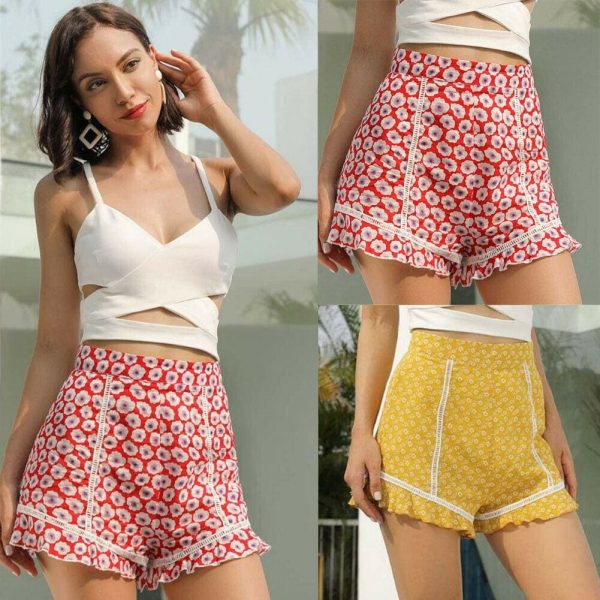 The Best Women High Waist Hot Shorts Ladies Foral Stylish Loose Beach Summer Ladies Comfort Fit Casual Short Trousers Online - Takalr