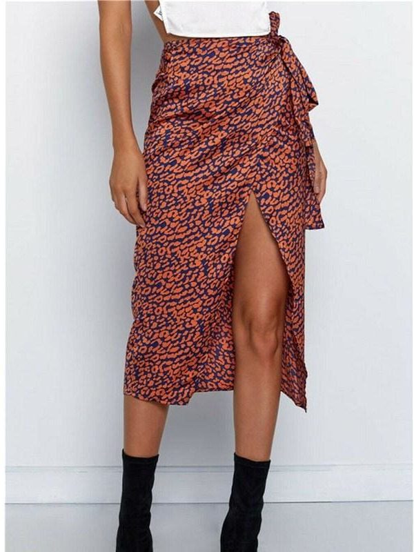 The Best Women High Waist Leopard Print Split Midi Skirt Ladies Summer Holiday Casual Ruffle Asymmetric Wrap Sundress Online - Takalr