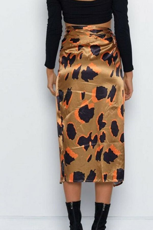 The Best Women High Waist Leopard Print Split Midi Skirt Ladies Summer Holiday Casual Ruffle Asymmetric Wrap Sundress Online - Takalr