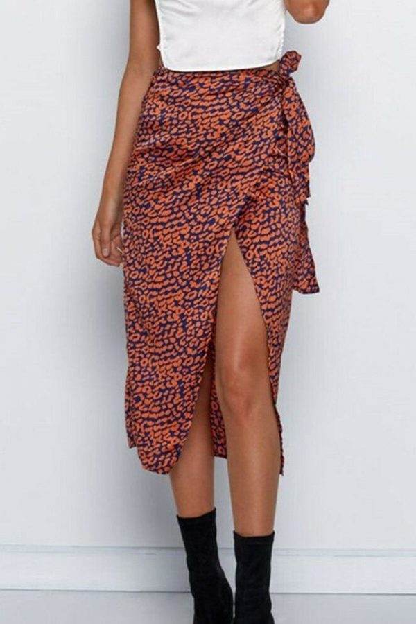 The Best Women High Waist Leopard Print Split Midi Skirt Ladies Summer Holiday Casual Ruffle Asymmetric Wrap Sundress Online - Takalr