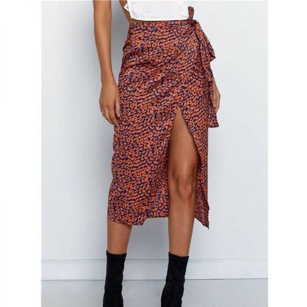 The Best Women High Waist Leopard Print Split Midi Skirt Ladies Summer Holiday Casual Ruffle Asymmetric Wrap Sundress Online - Takalr