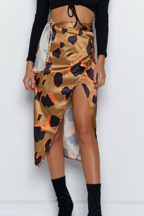 The Best Women High Waist Leopard Print Split Midi Skirt Ladies Summer Holiday Casual Ruffle Asymmetric Wrap Sundress Online - Takalr