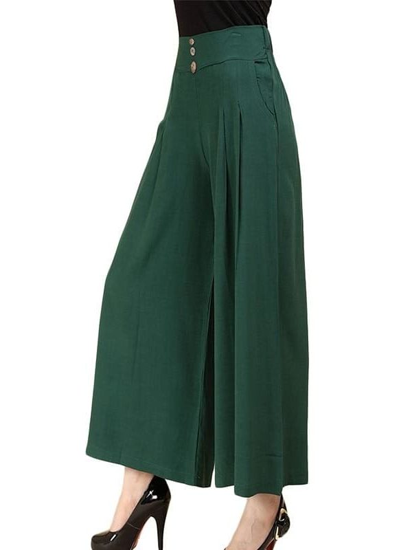 The Best Women High waist Nine Pants Cotton linen Wide-legged Pants Online - Takalr