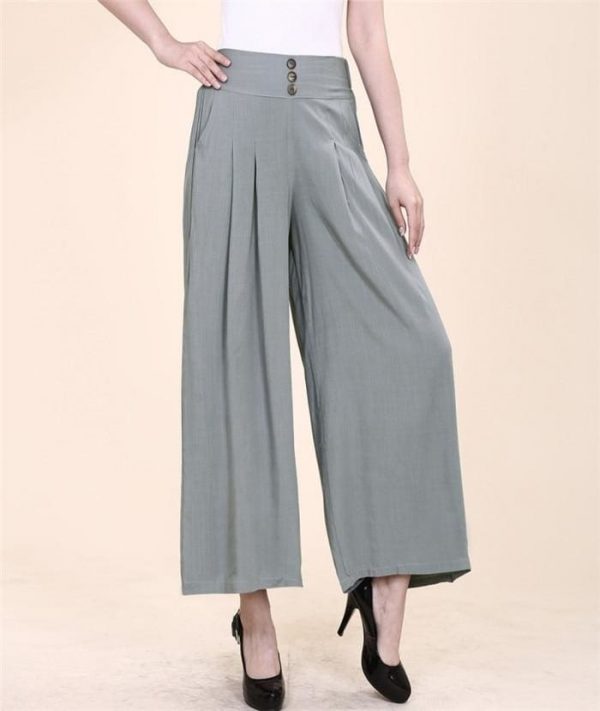 The Best Women High waist Nine Pants Cotton linen Wide-legged Pants Online - Takalr