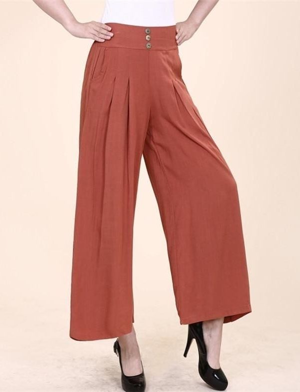 The Best Women High waist Nine Pants Cotton linen Wide-legged Pants Online - Takalr