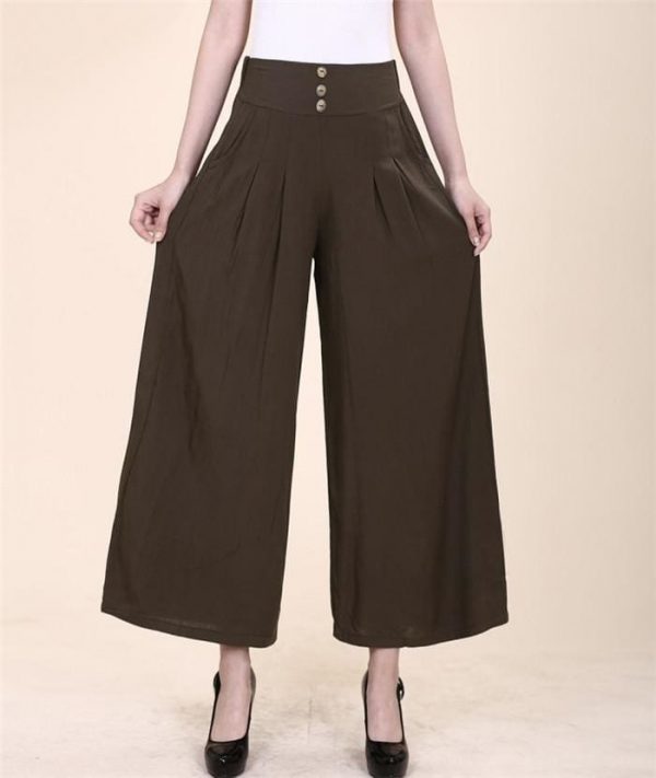 The Best Women High waist Nine Pants Cotton linen Wide-legged Pants Online - Takalr