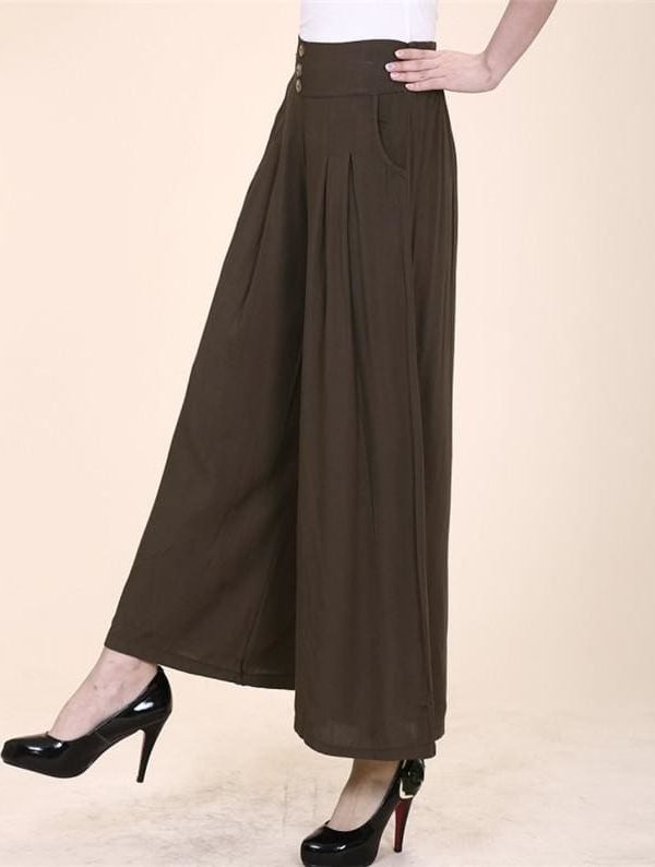 The Best Women High waist Nine Pants Cotton linen Wide-legged Pants Online - Takalr