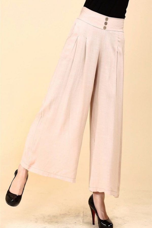 The Best Women High waist Nine Pants Cotton linen Wide-legged Pants Online - Takalr